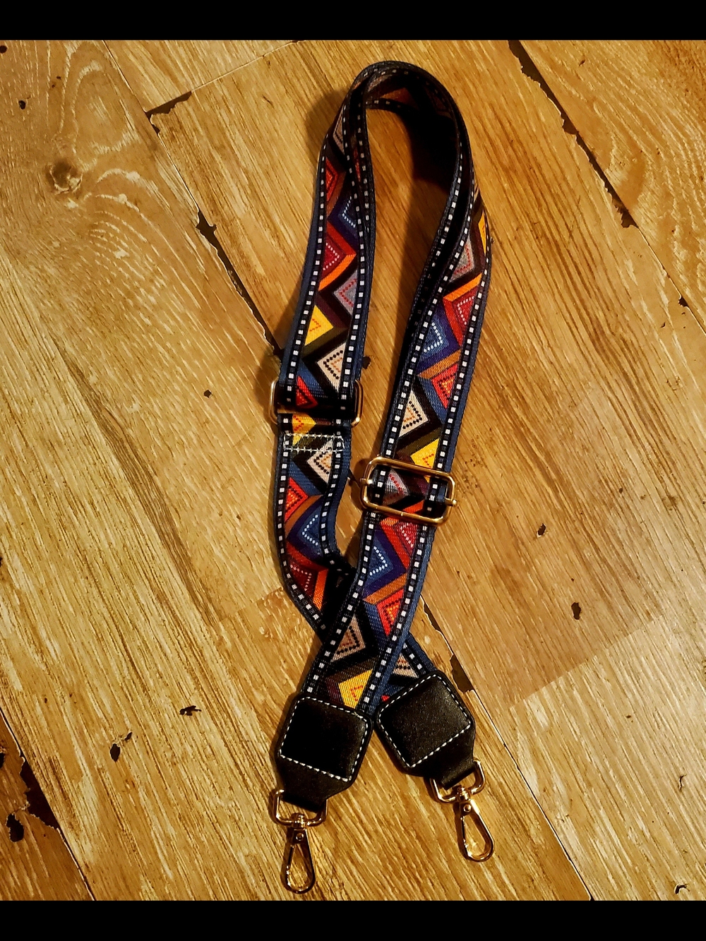 Adjustable Multi-colored Geometric  Strap with Gold Metal Clips